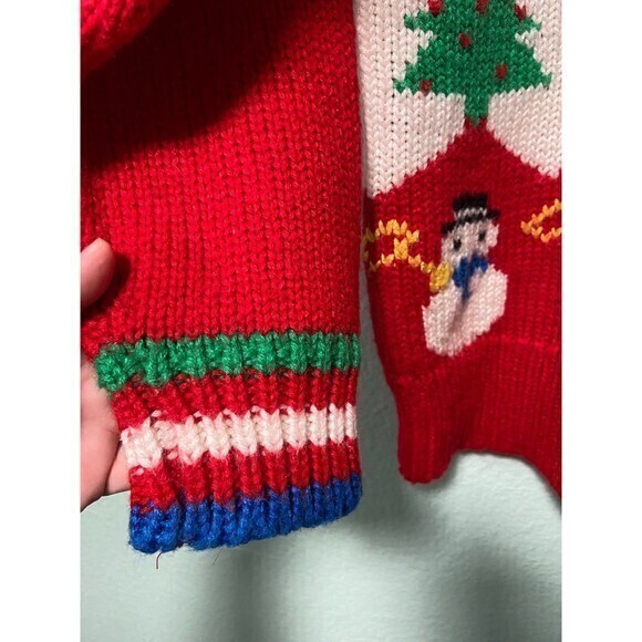 Vintage Bravo Christmas Tree Snowman Red Sweater‎ Size Medium - Picture 2 of 7